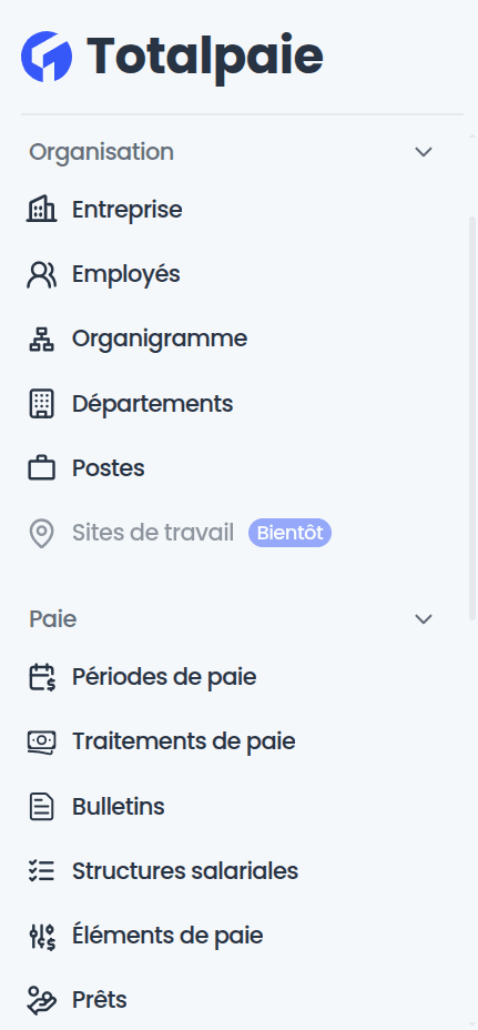TotalPaie – vue tableau de bord paie et présences